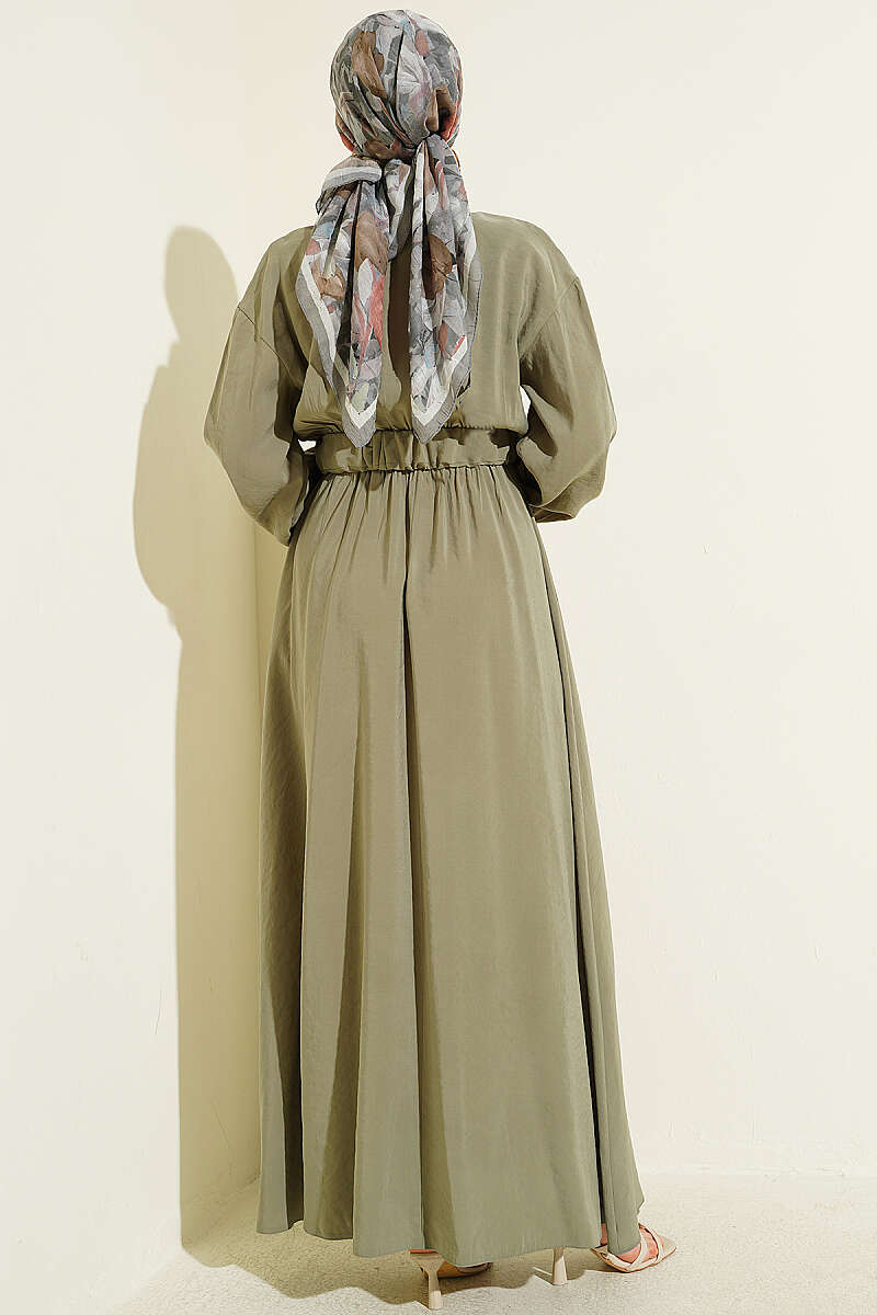 Zip Tencel Dress with Elastic Waist - Almond Green