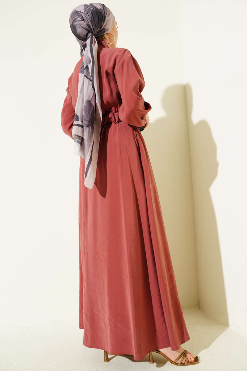 Zip Tencel Dress with Elastic Waist - Dusty Rose