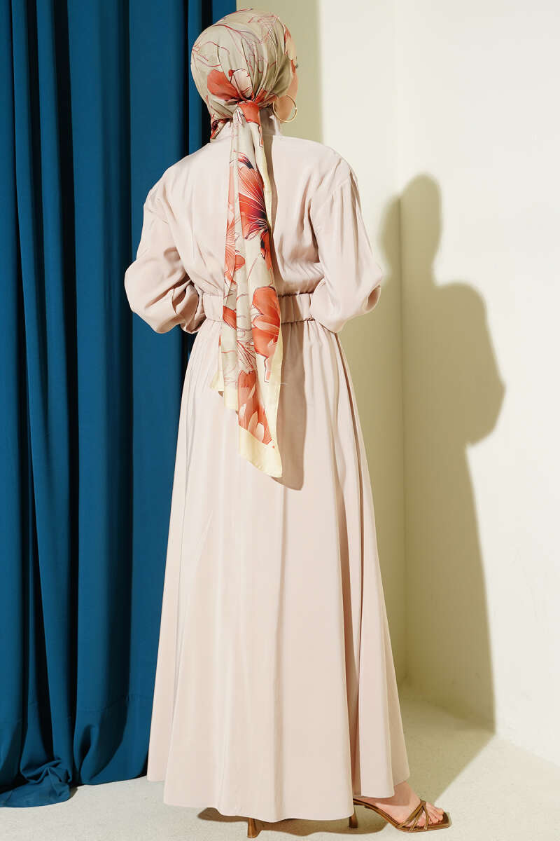 Zip Tencel Dress with Elastic Waist - Stone