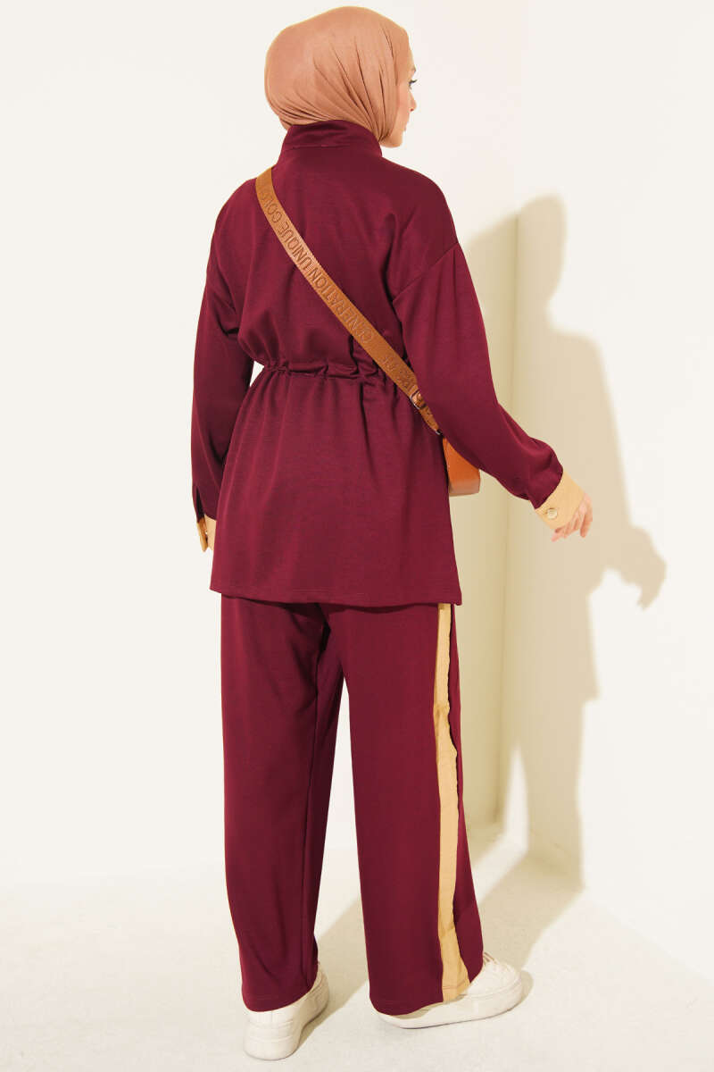 Jersey Two-Piece Set with Trim and Elastic Waist - Plum