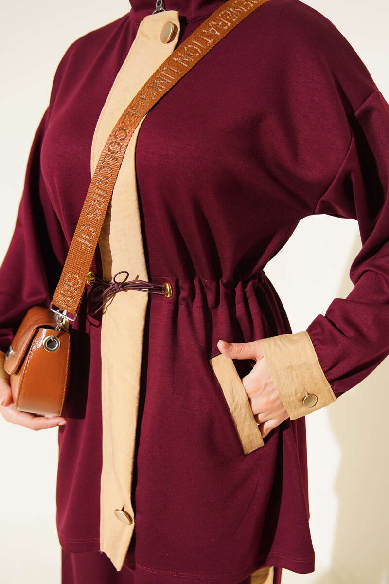 Jersey Two-Piece Set with Trim and Elastic Waist - Plum