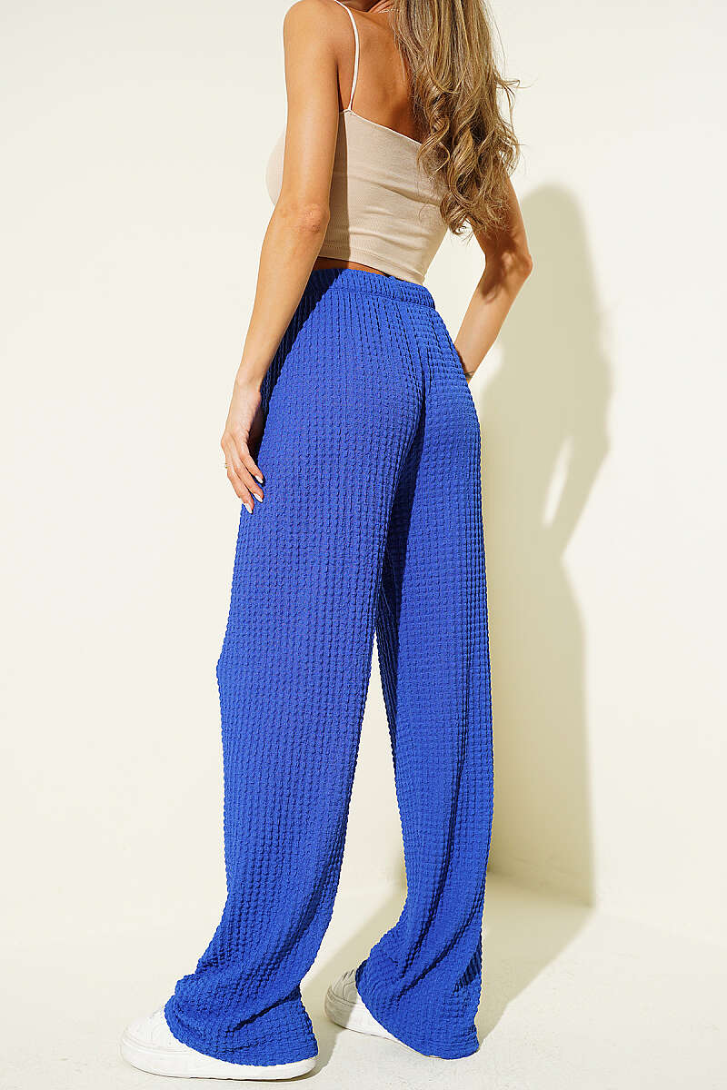 Elastic-Waist Wide-Leg Waffle Pants - Saxe Blue