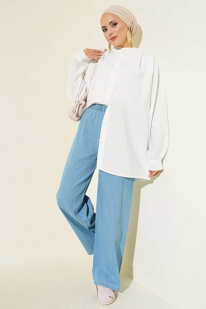 Wide-Leg Jeans with Elastic Waist - Denim Blue