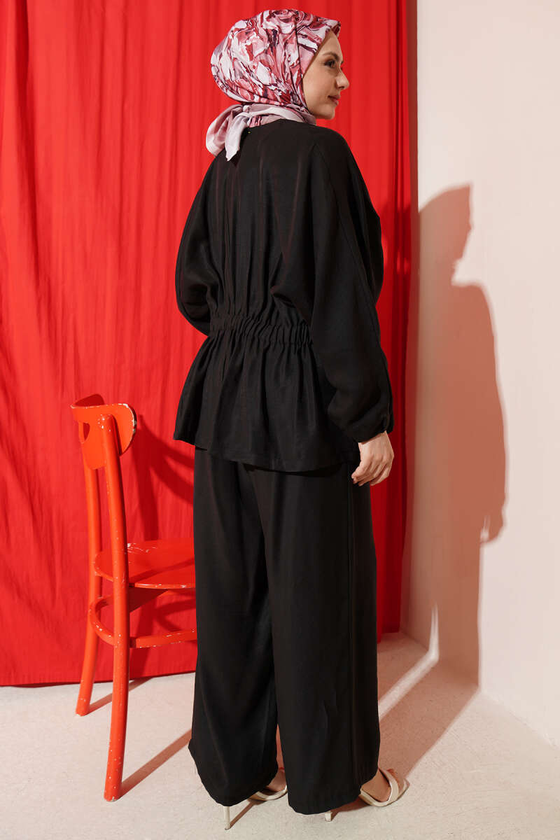 Gold-Button Set with Elastic Waist - Black