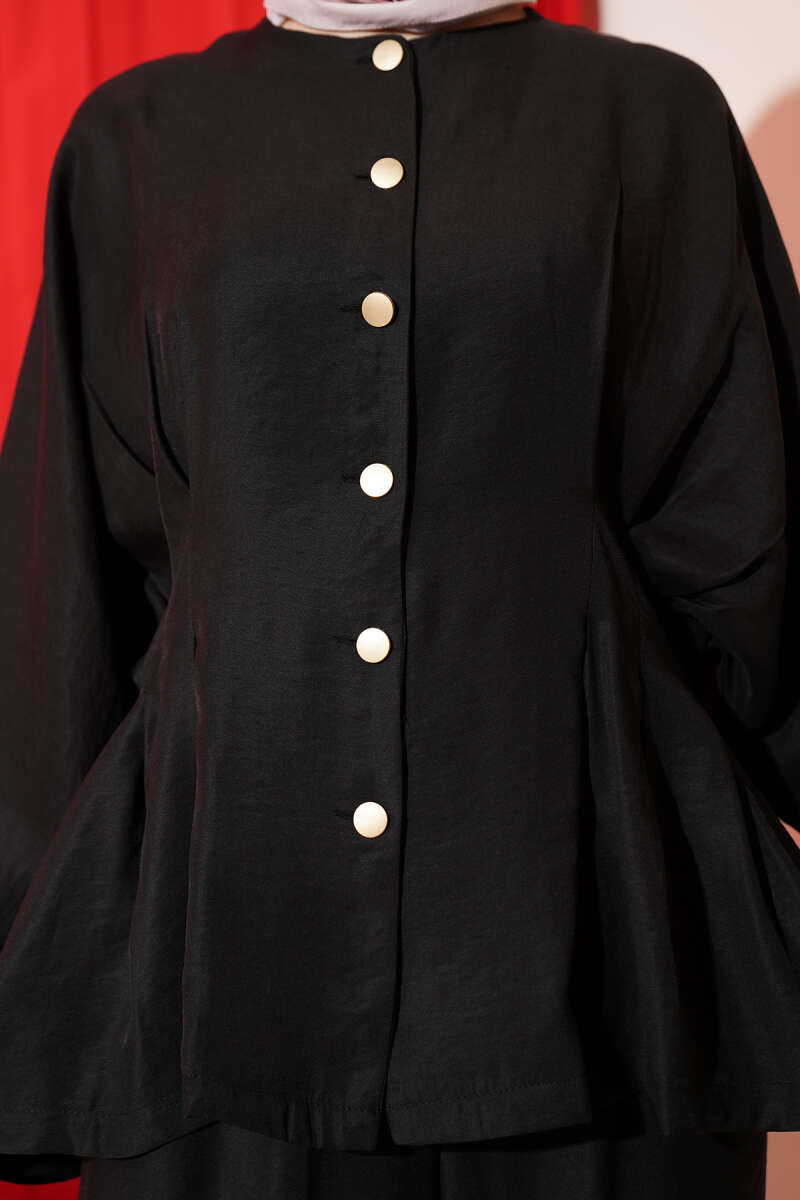 Gold-Button Set with Elastic Waist - Black