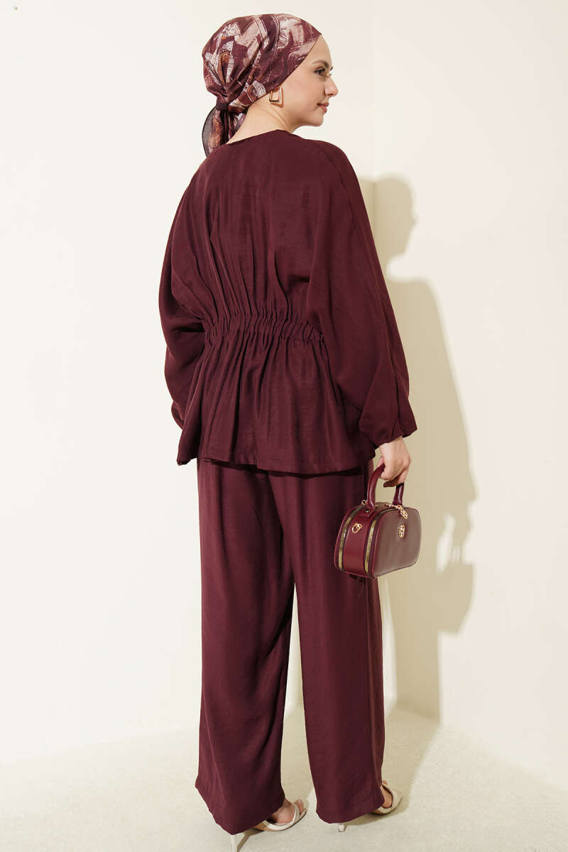 Gold-Button Set with Elastic Waist - Cherry
