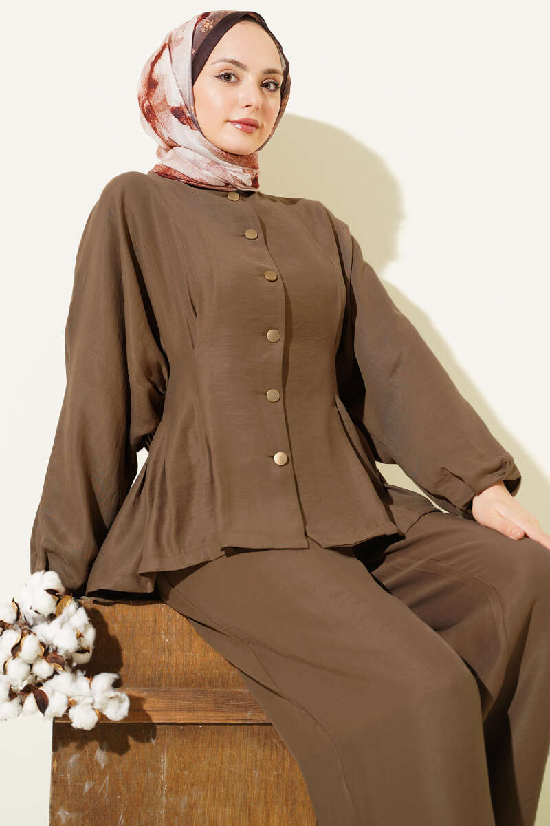 Gold-Button Set with Elastic Waist - Mink