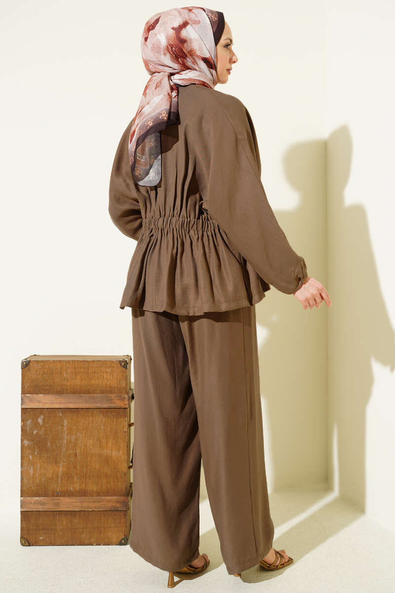Gold-Button Set with Elastic Waist - Mink