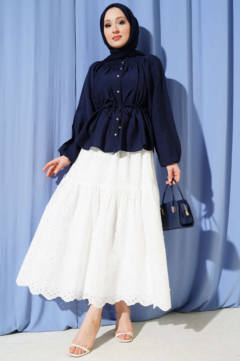 Pearl Skirt with Elastic Waist - White