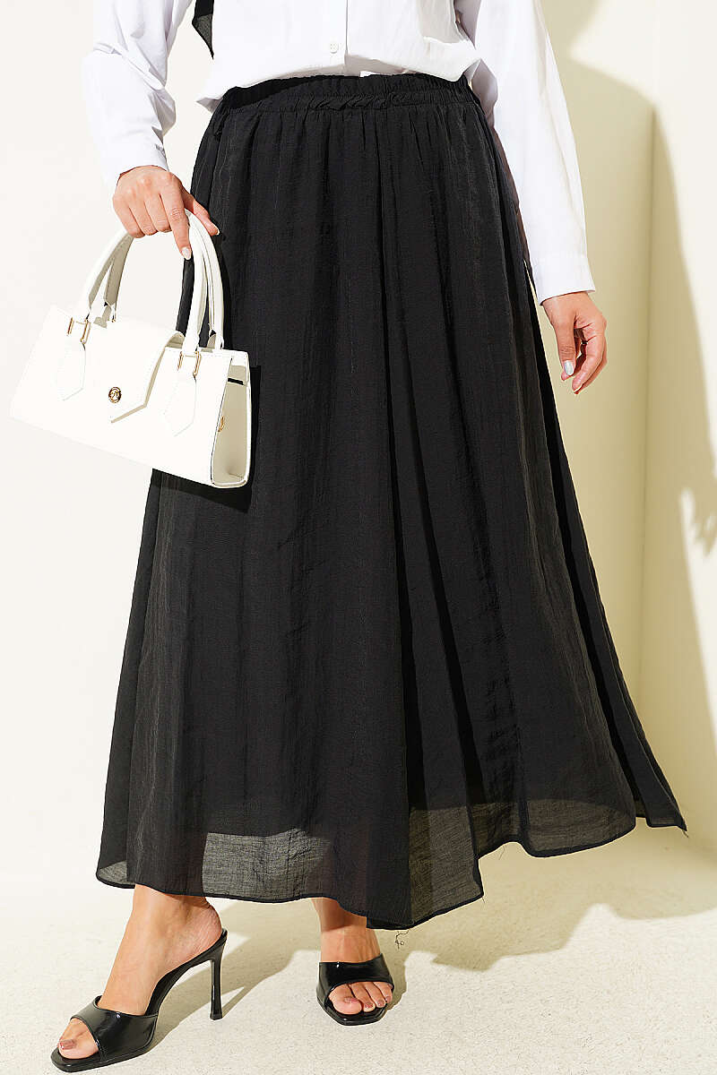 Flared Skirt with Elastic Waist - Black