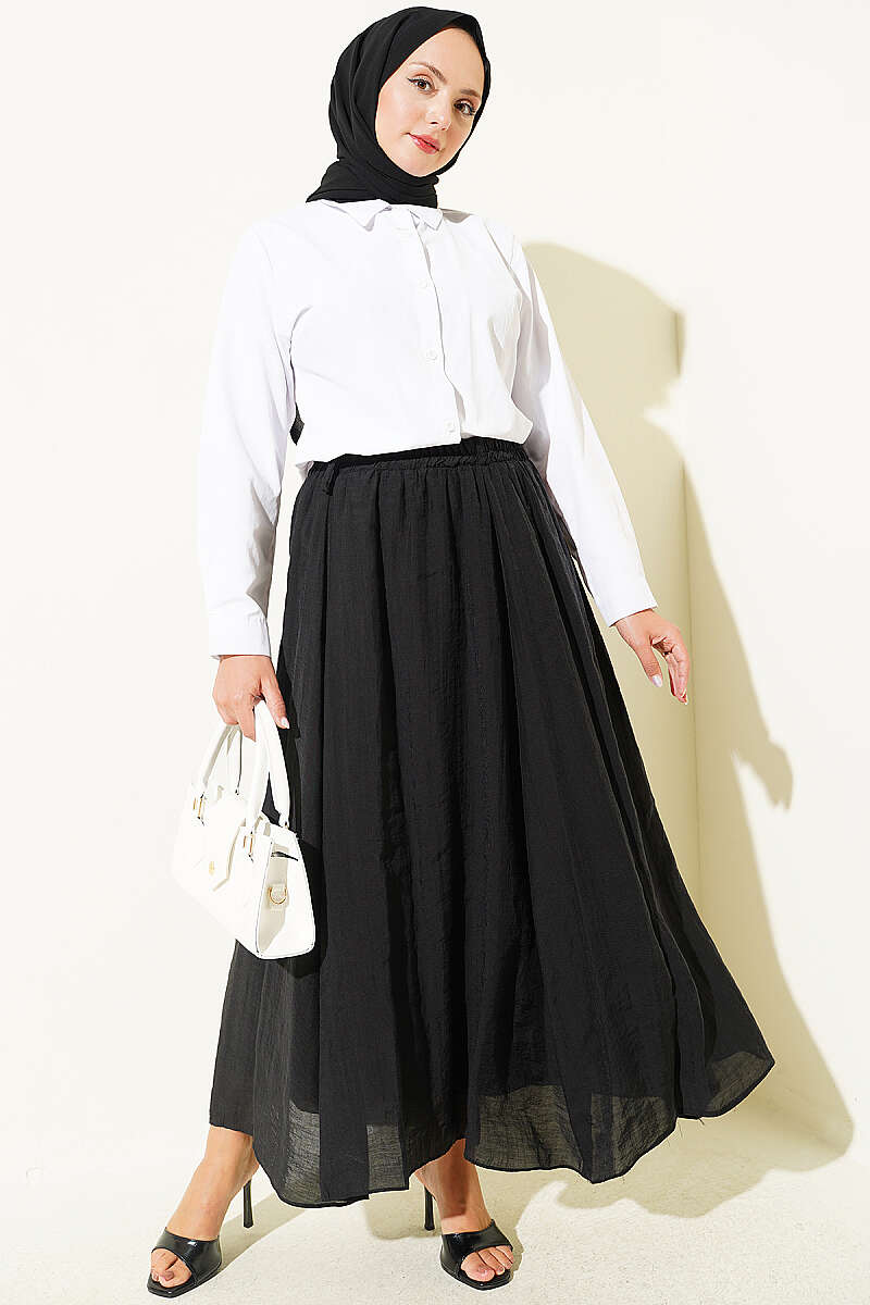 Flared Skirt with Elastic Waist - Black