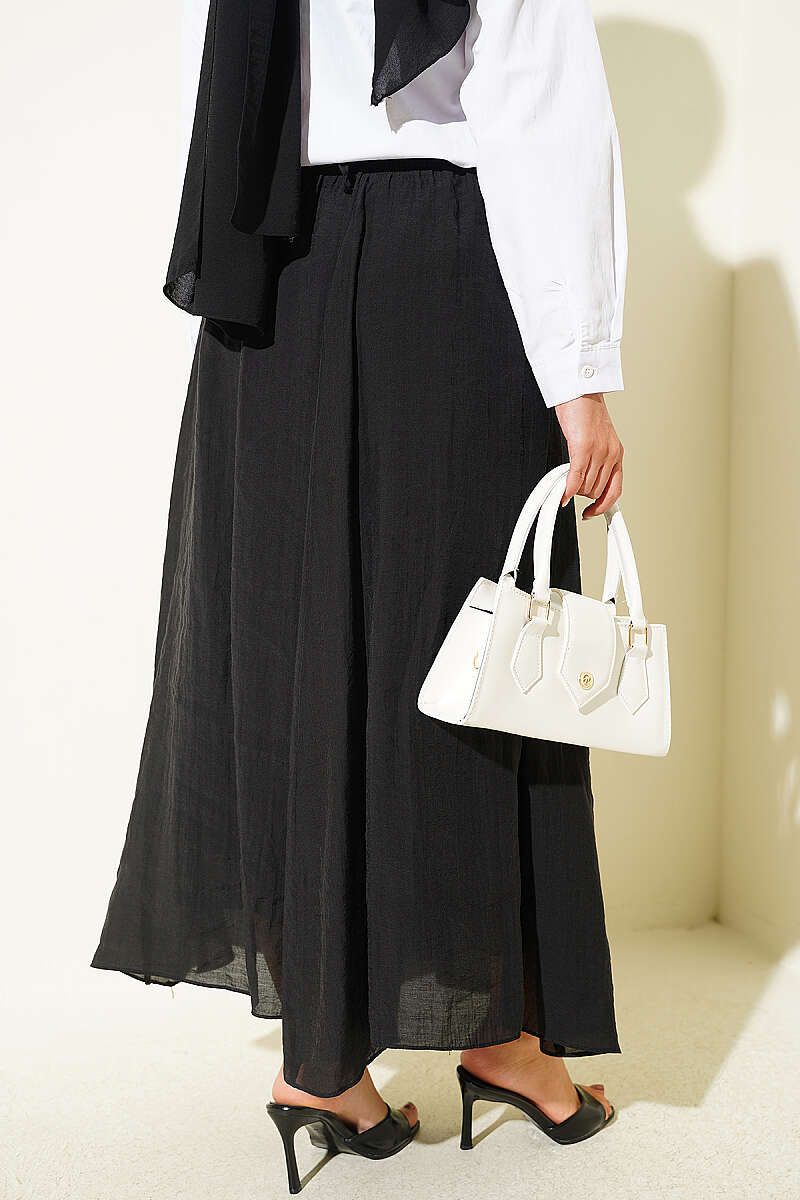 Flared Skirt with Elastic Waist - Black