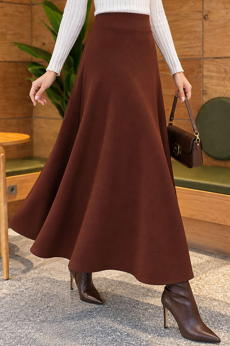Flared Scuba Skirt - Brown
