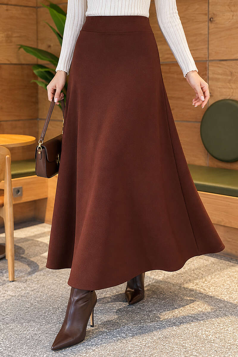 Flared Scuba Skirt - Brown