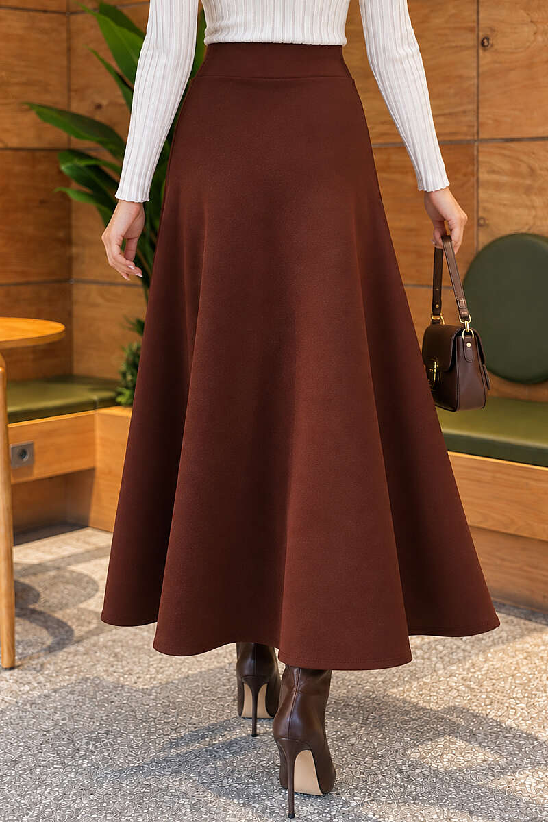 Flared Scuba Skirt - Brown