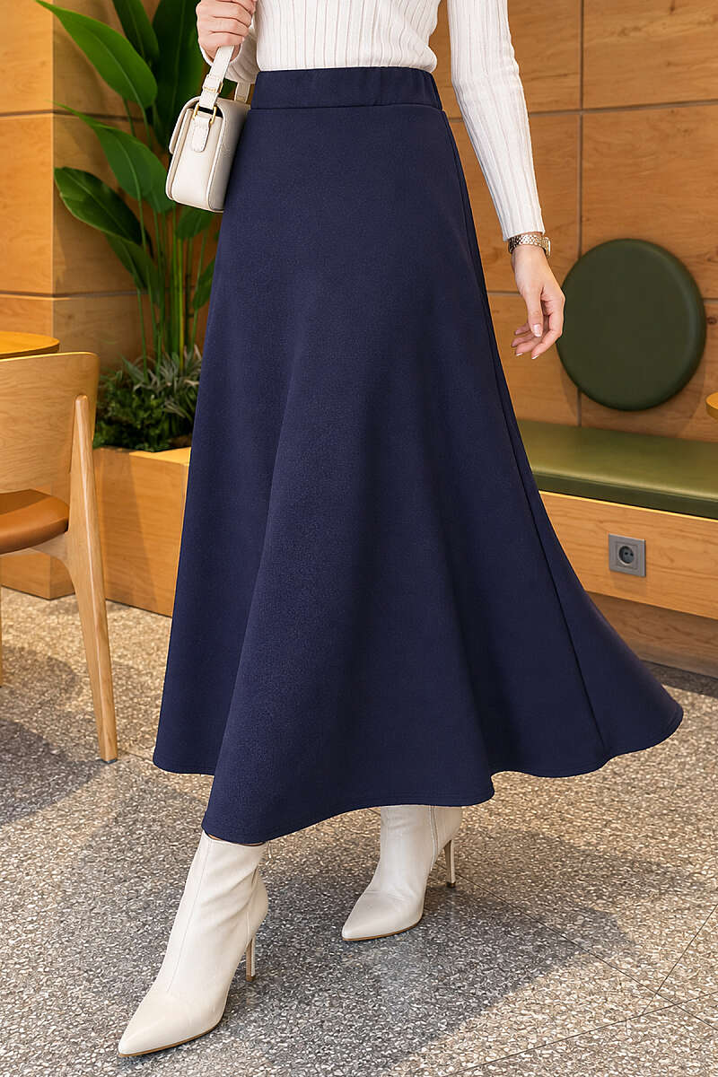 Flared Scuba Skirt - Navy