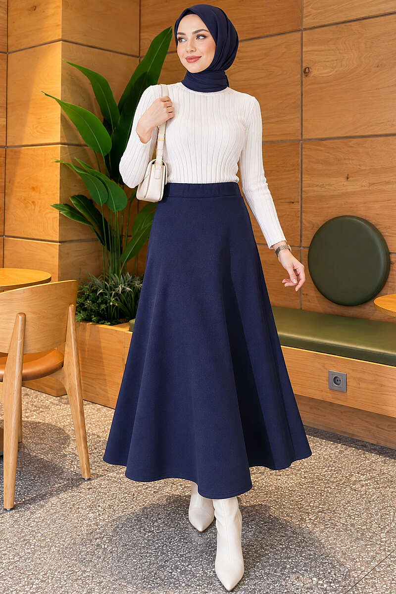Flared Scuba Skirt - Navy