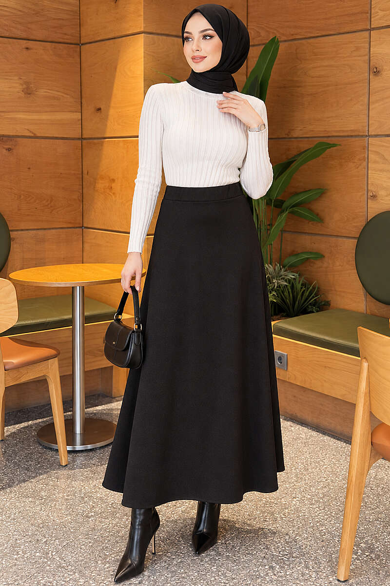 Flared Scuba Skirt - Black