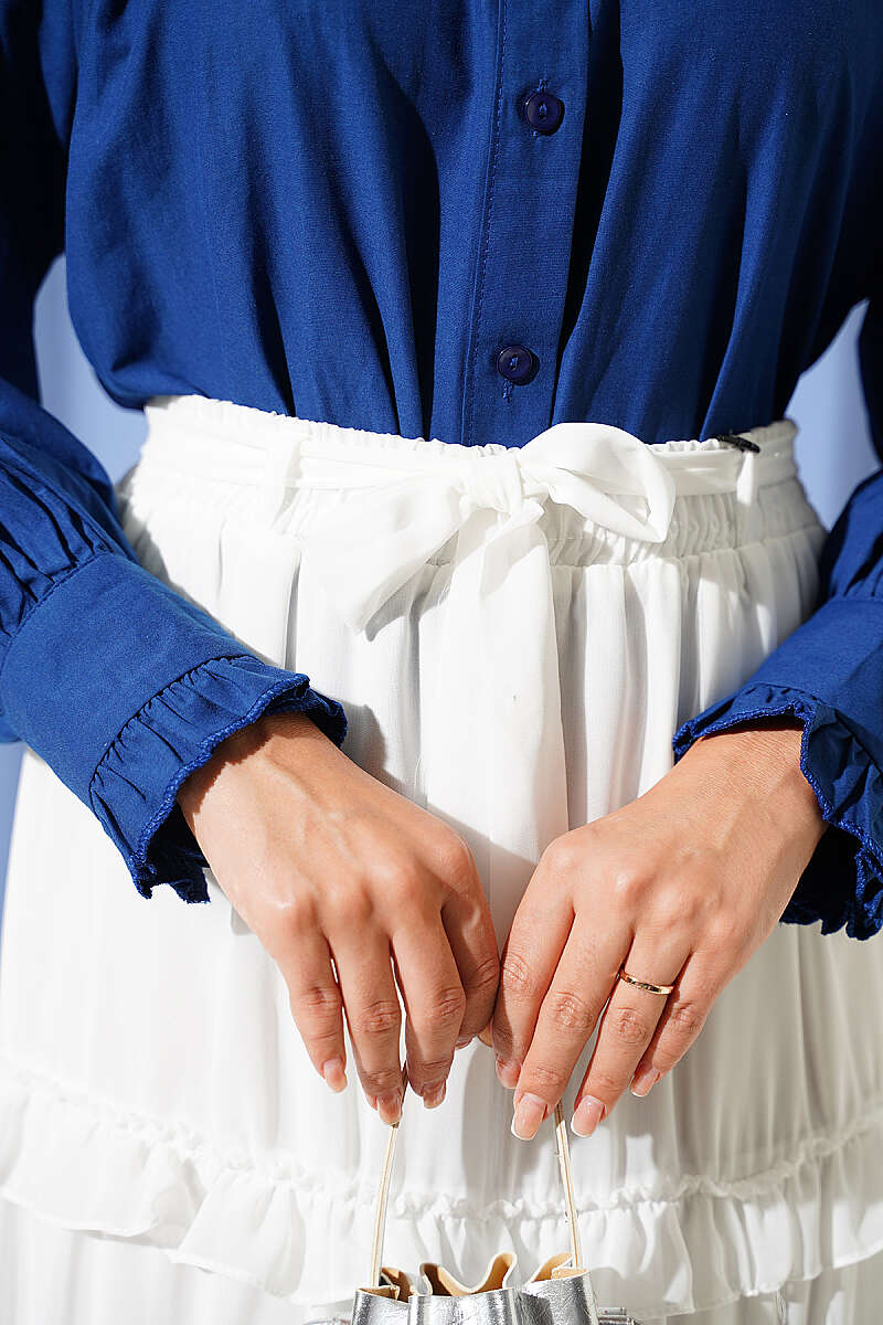 Chiffon Skirt with Sash and Elastic Waist - Ecru