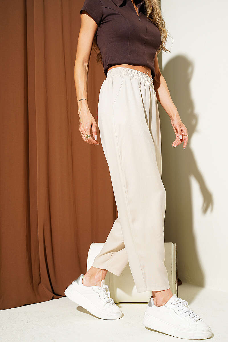 Modal Harem Trousers with Elastic Waist - Beige