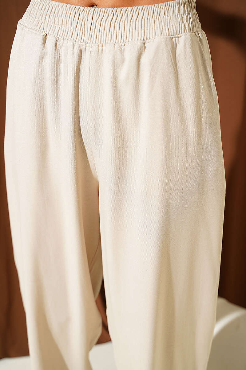 Modal Harem Trousers with Elastic Waist - Beige