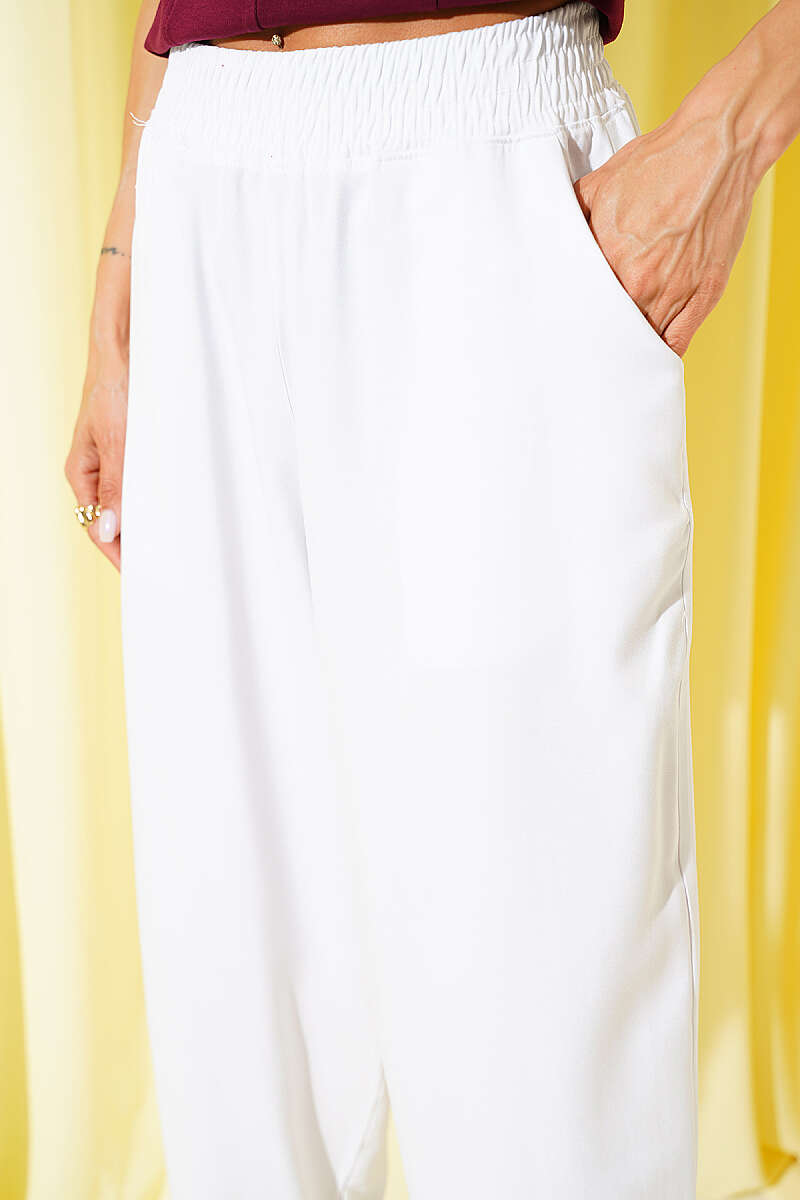 Modal Harem Trousers with Elastic Waist - White