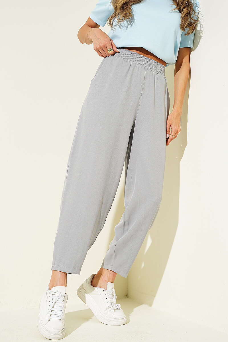 Modal Harem Trousers with Elastic Waist - Grey