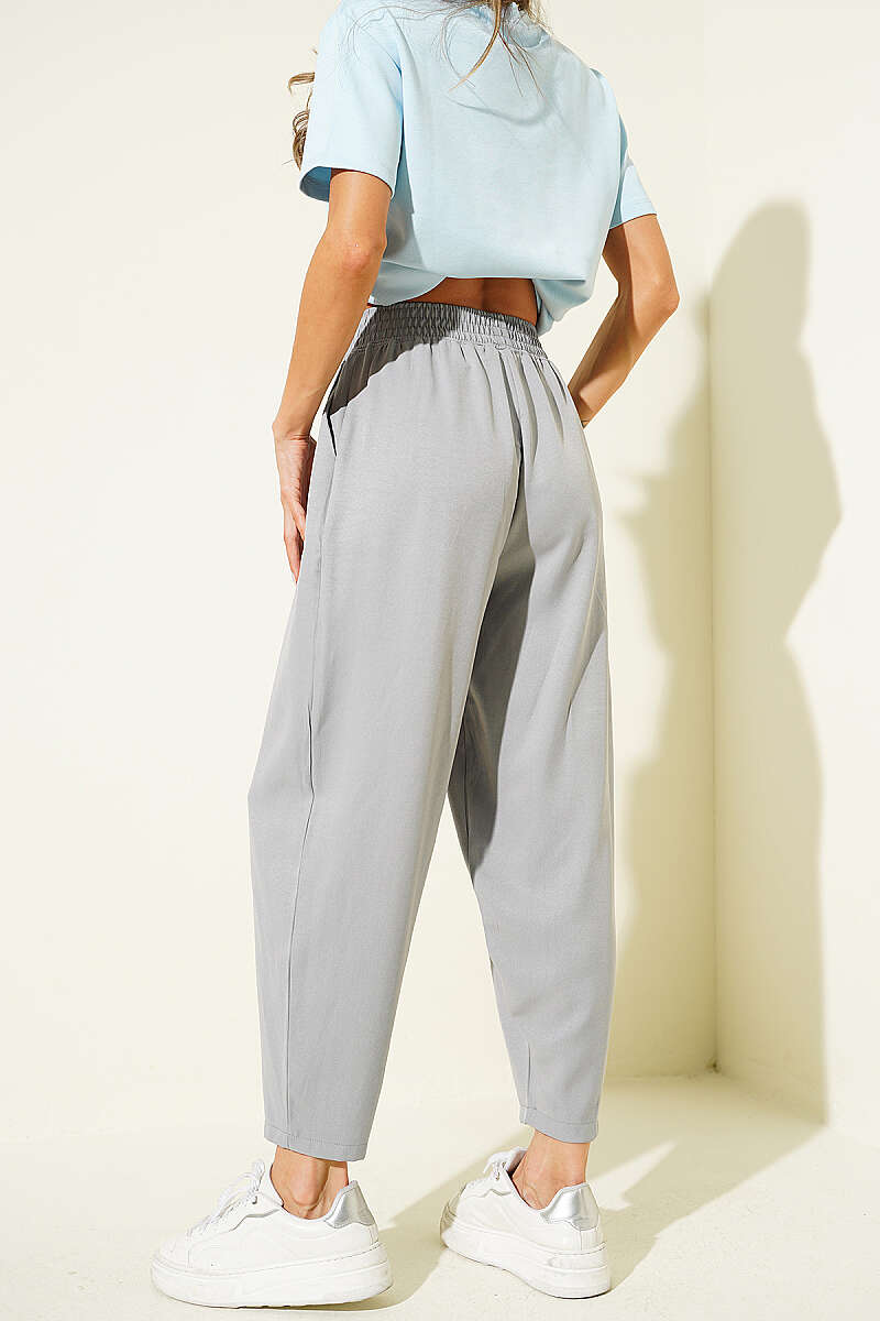 Modal Harem Trousers with Elastic Waist - Grey