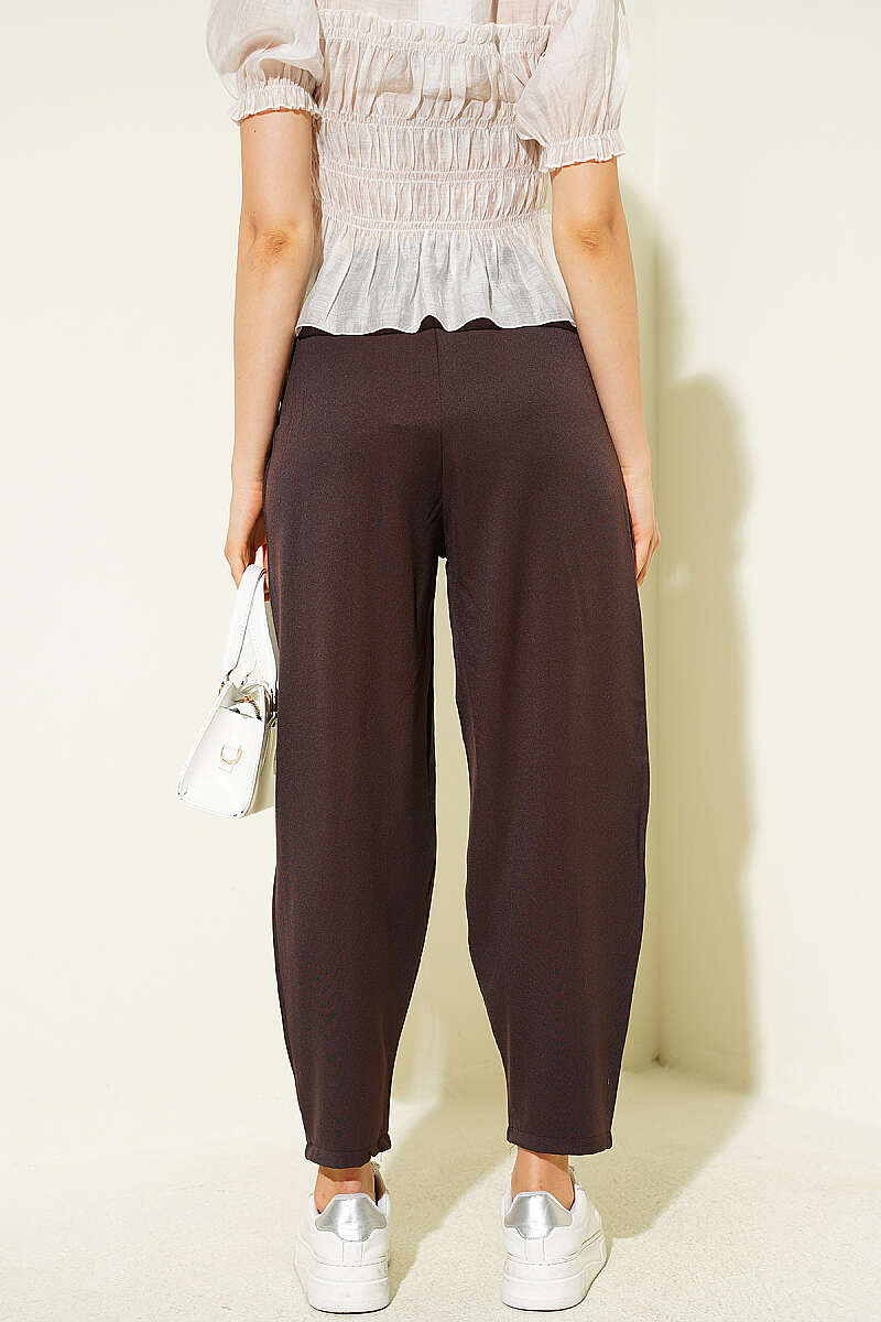 Modal Harem Trousers with Elastic Waist - Brown