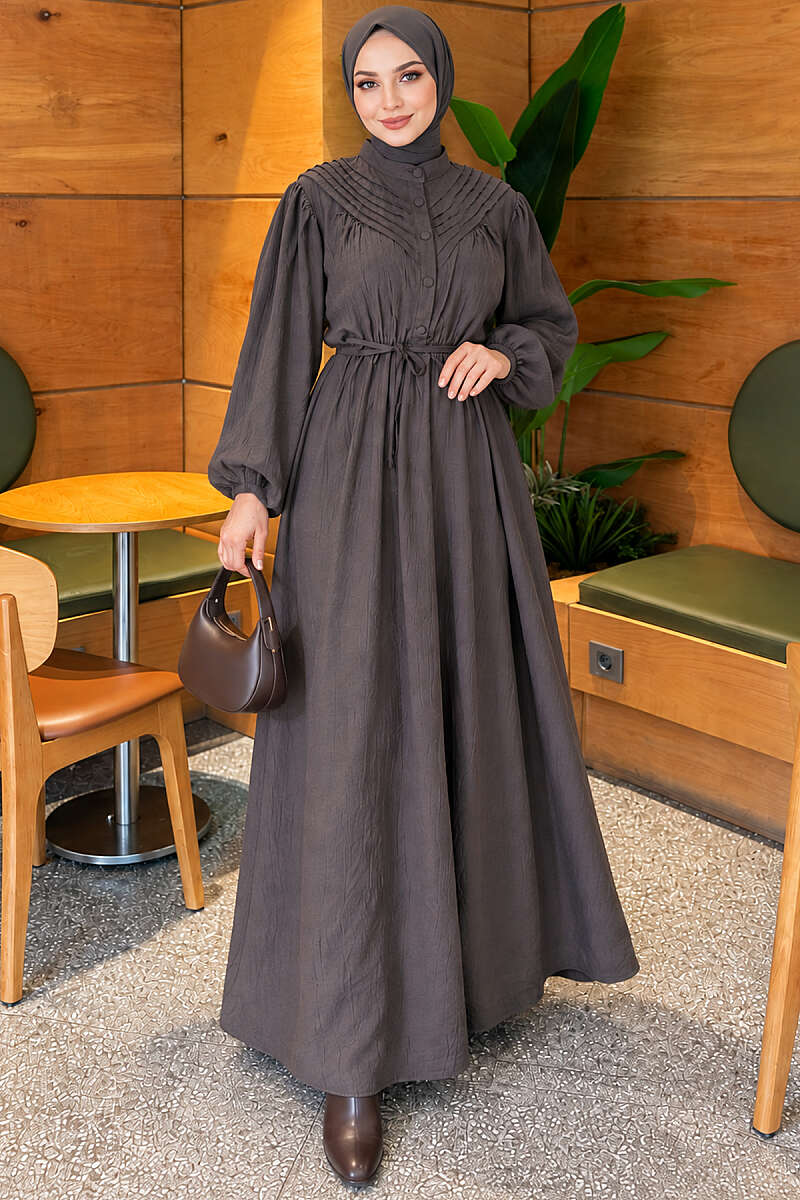 Ribbed Dress with Elastic Waist - Smoke Grey