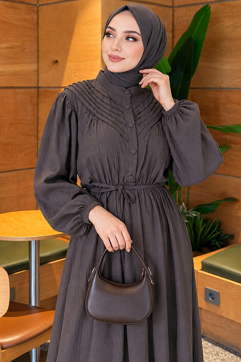 Ribbed Dress with Elastic Waist - Smoke Grey