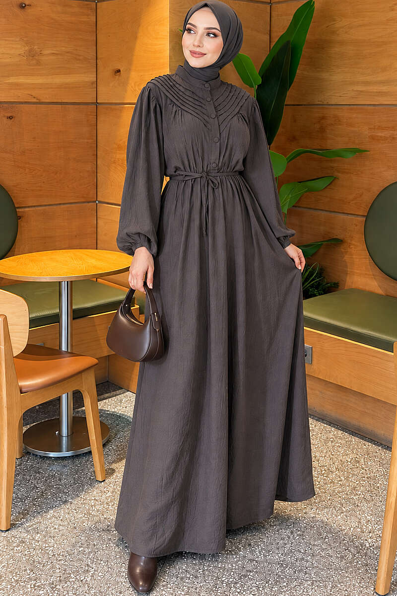 Ribbed Dress with Elastic Waist - Smoke Grey