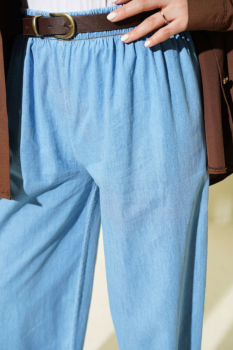 Jeans with Tassel Hem and Elastic Waist - Denim Blue