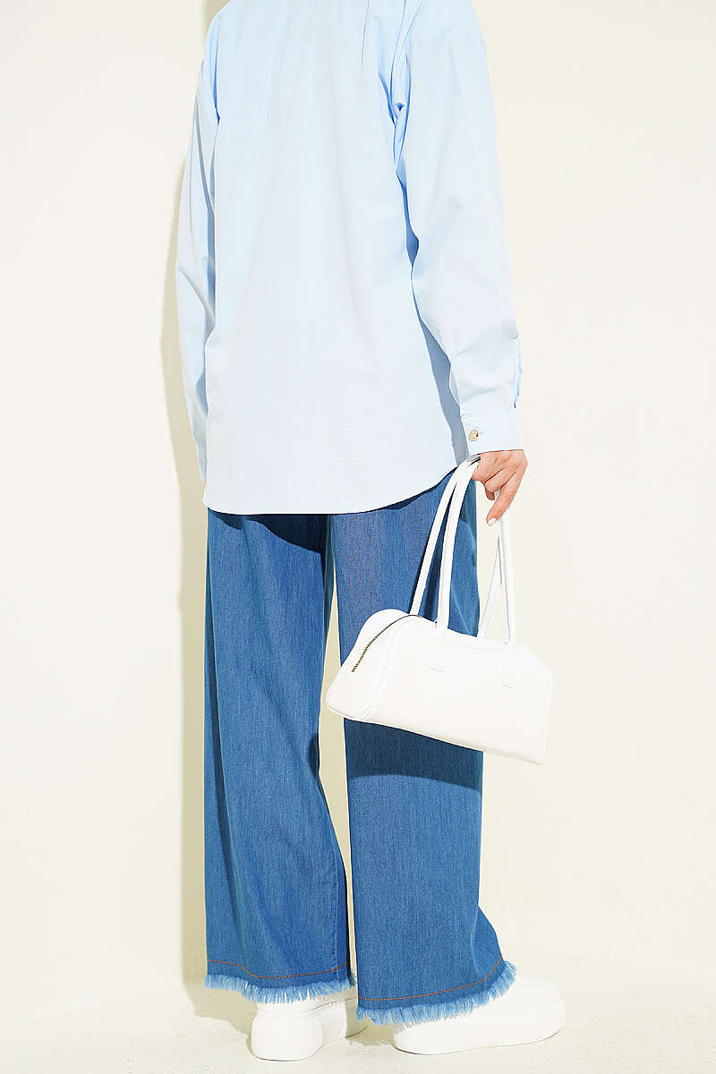 Jeans with Tassel Hem and Elastic Waist - Denim Blue 2