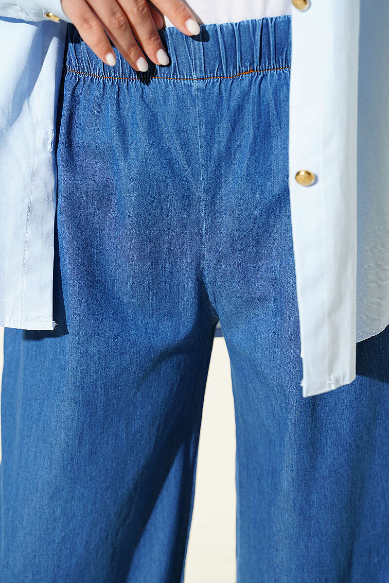 Jeans with Tassel Hem and Elastic Waist - Denim Blue 2