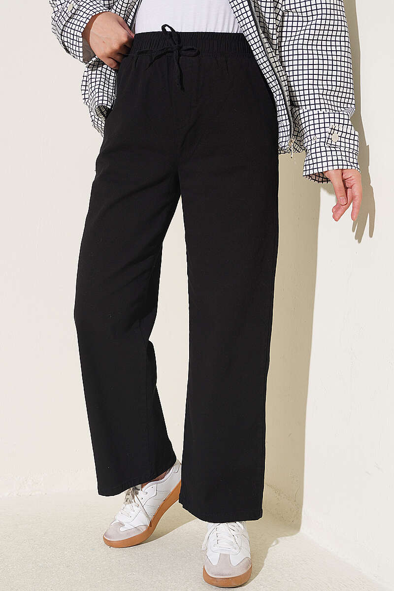 Loose Trousers with Elastic Waist - Black
