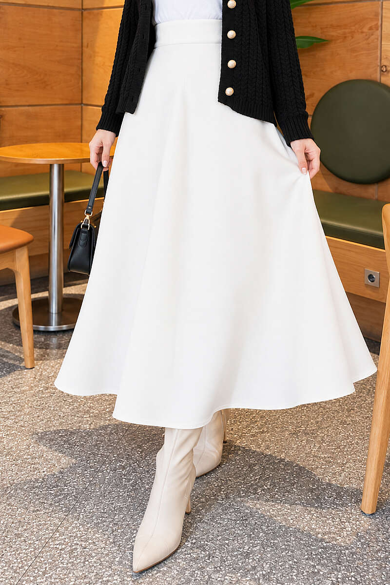 Scuba Bell Skirt with Elastic Waist - White