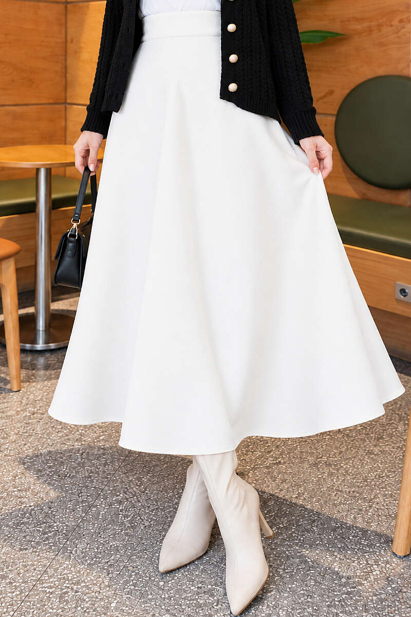Scuba Bell Skirt with Elastic Waist - White