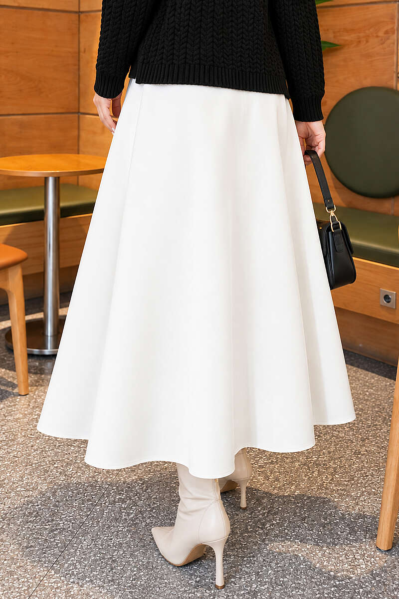Scuba Bell Skirt with Elastic Waist - White