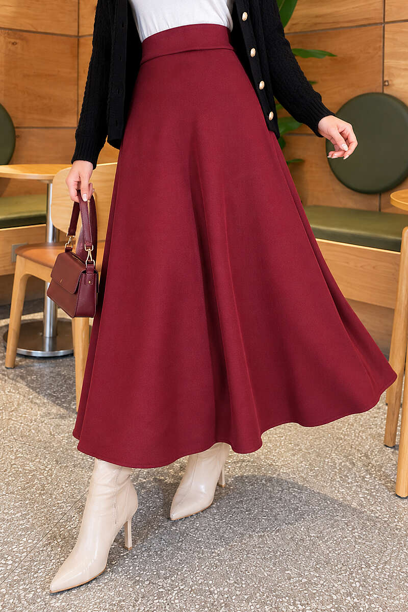 Scuba Bell Skirt with Elastic Waist - Burgundy