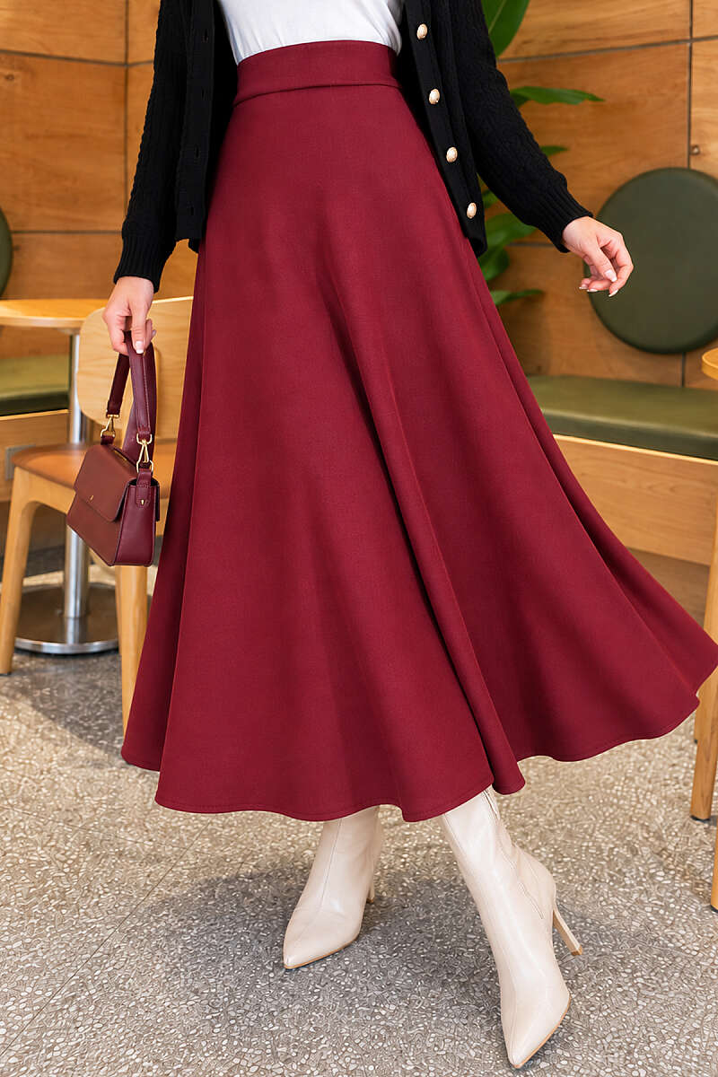 Scuba Bell Skirt with Elastic Waist - Burgundy