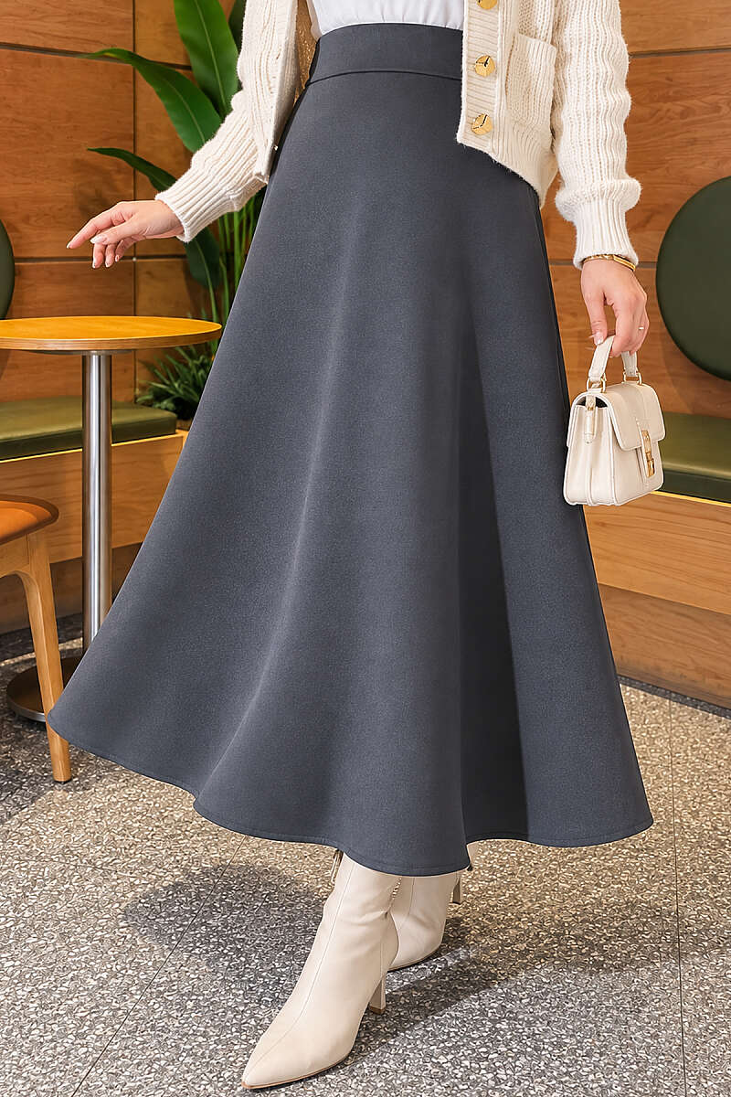 Scuba Bell Skirt with Elastic Waist - Smoke Grey