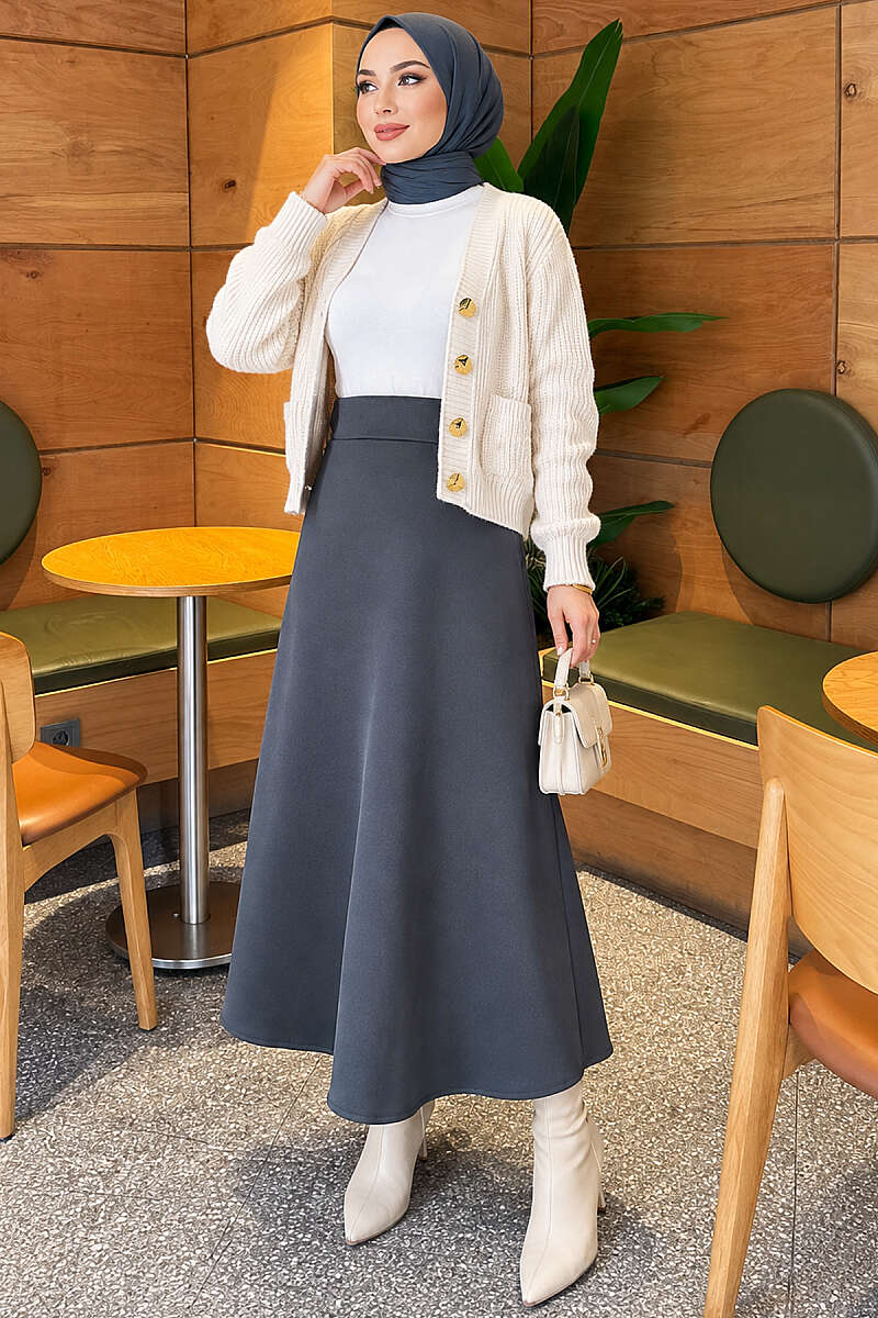 Scuba Bell Skirt with Elastic Waist - Smoke Grey