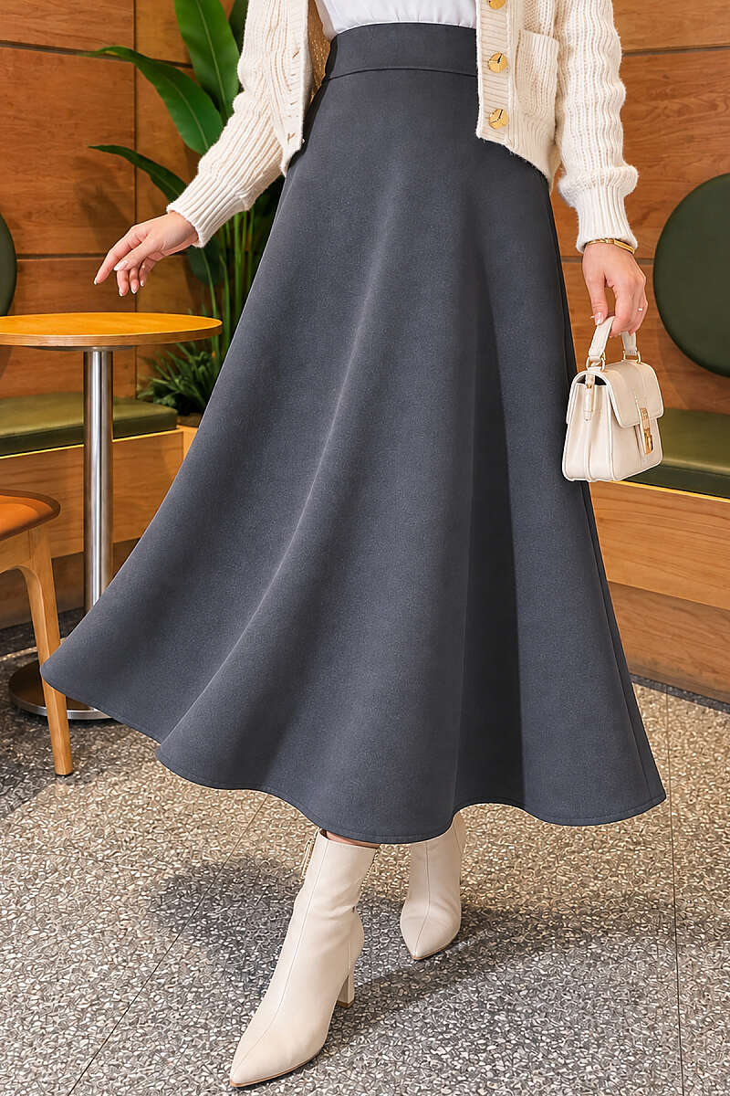 Scuba Bell Skirt with Elastic Waist - Smoke Grey