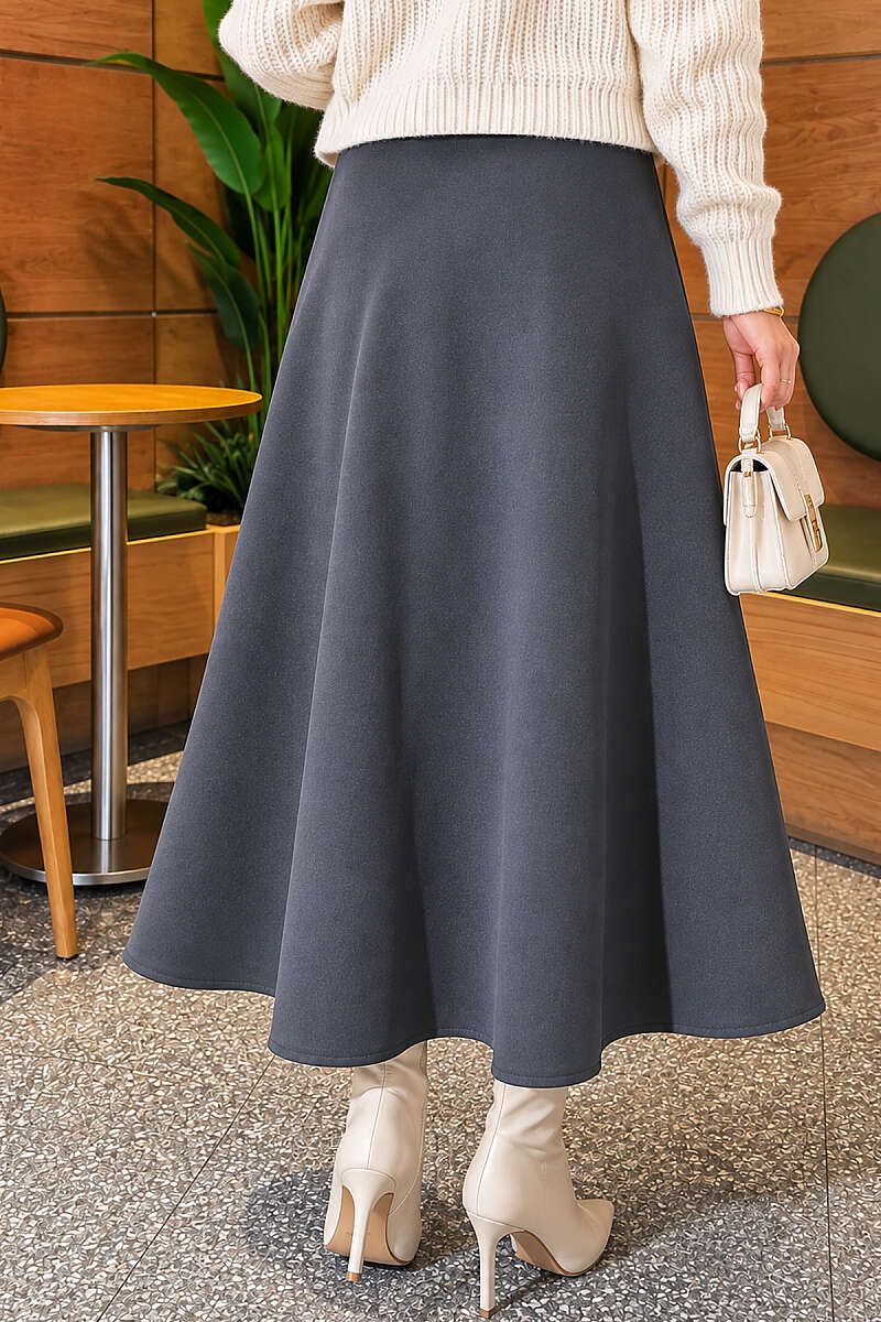 Scuba Bell Skirt with Elastic Waist - Smoke Grey