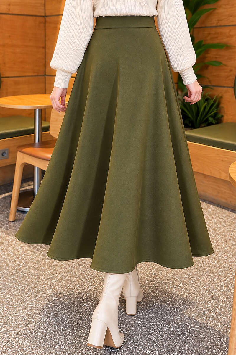 Scuba Bell Skirt with Elastic Waist - Khaki