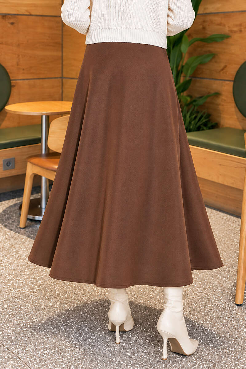Scuba Bell Skirt with Elastic Waist - Brown