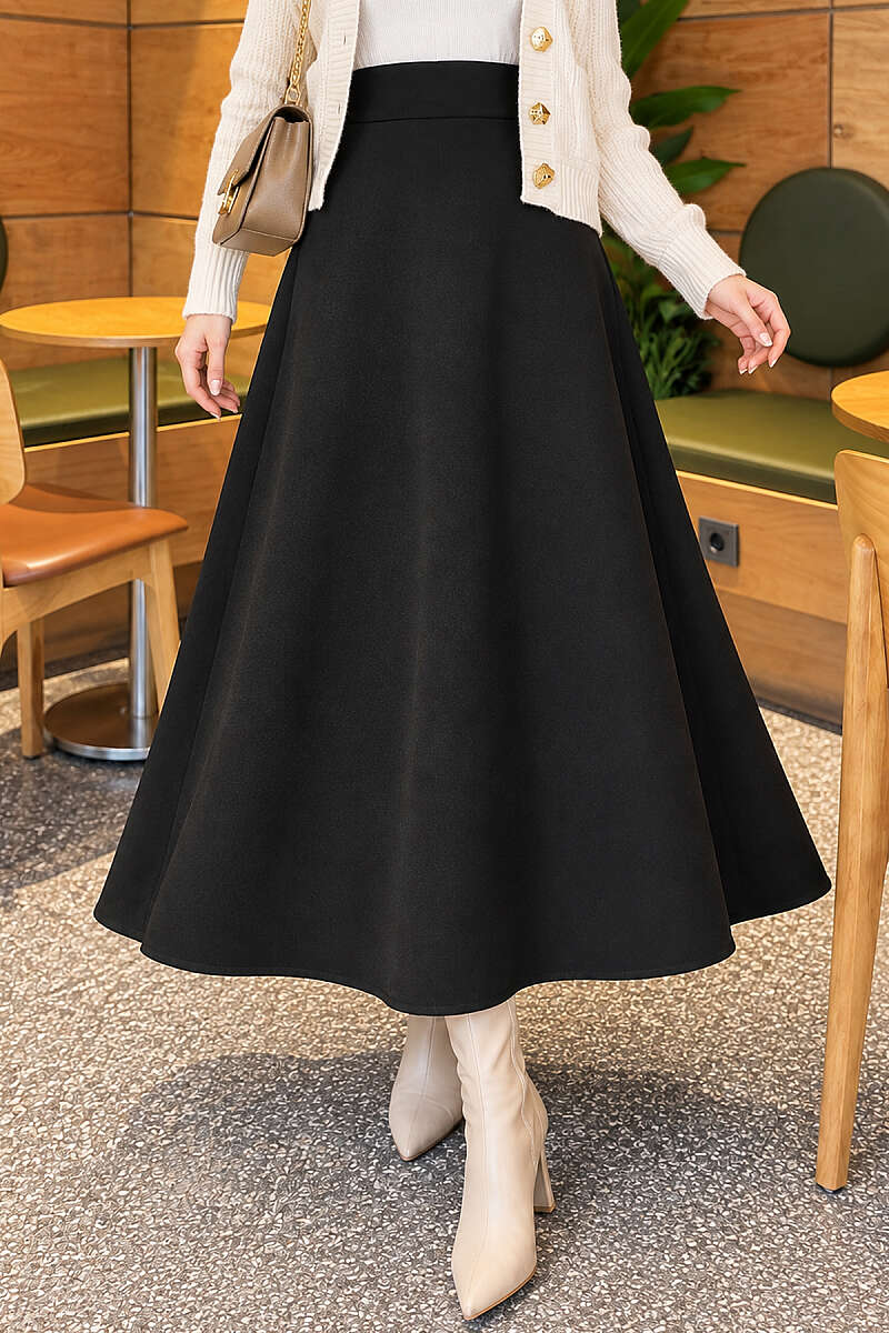 Scuba Bell Skirt with Elastic Waist - Black