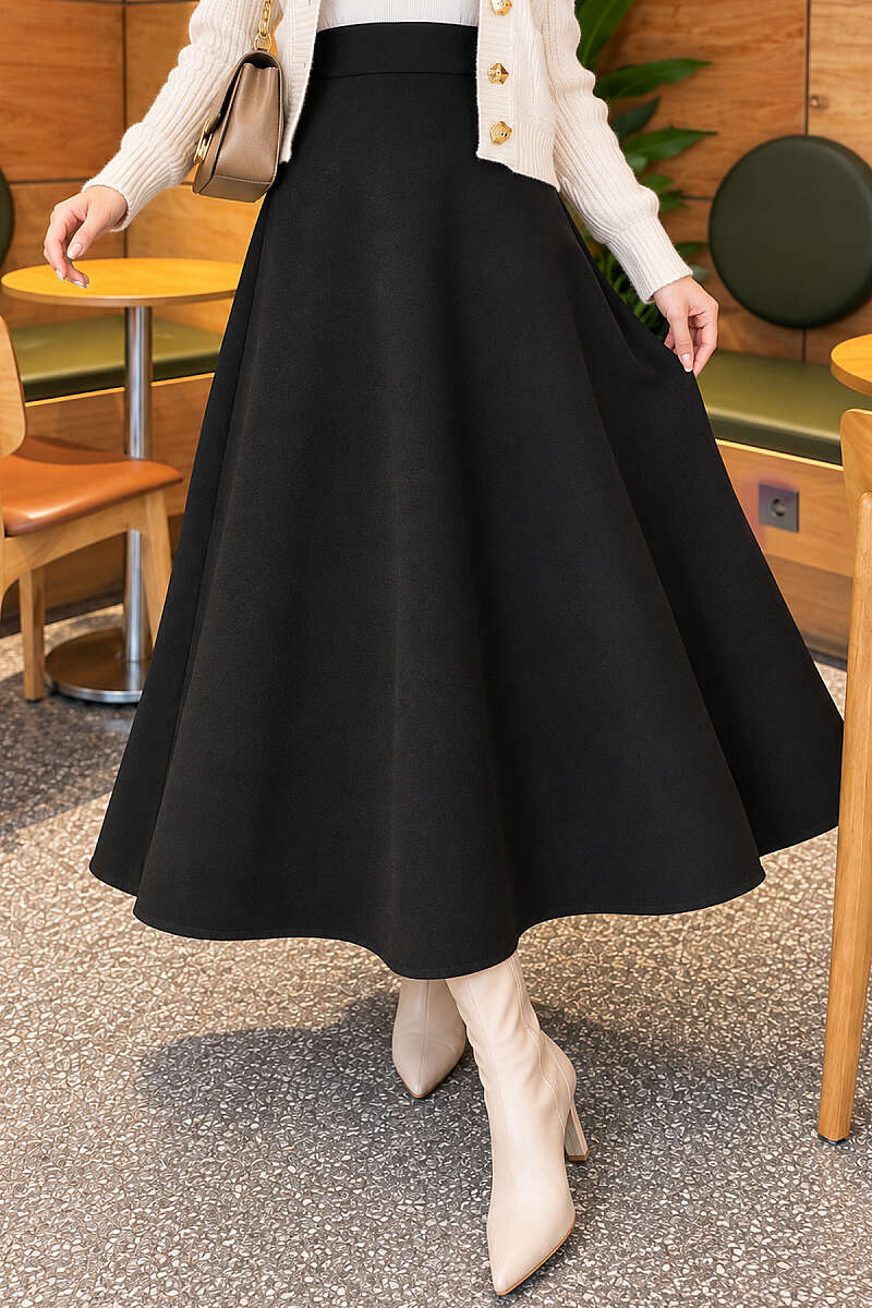 Scuba Bell Skirt with Elastic Waist - Black