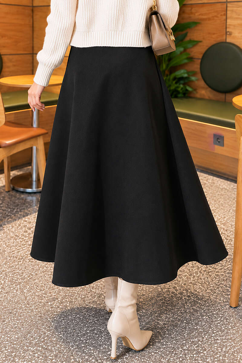 Scuba Bell Skirt with Elastic Waist - Black